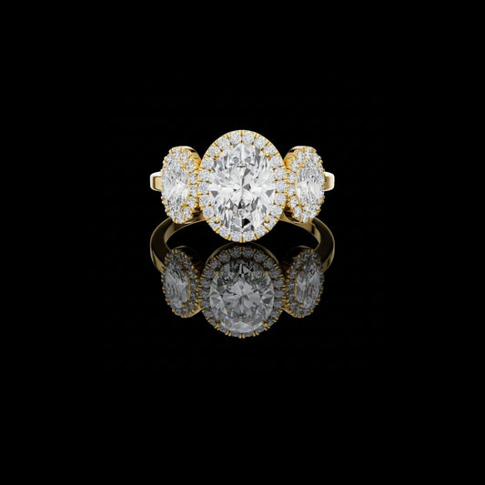 Oval Cut Three Stone Halo Moissanite Diamond Engagement Ring