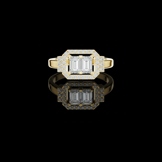 Toi Et Moi Emerald Cut Moissanite Diamond Halo Engagement Ring