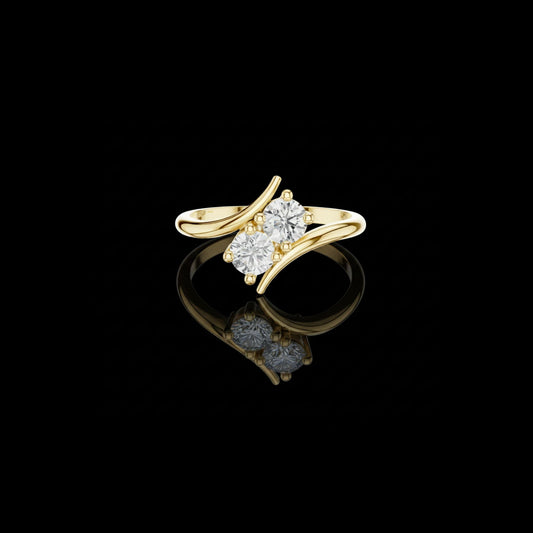 0.60 TCW Sculpted Gold Bypass Ring Featuring Dual Brilliant Moissanite Diamonds For Mother
