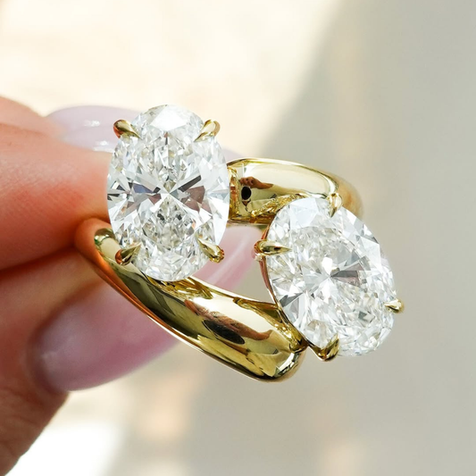 Oval Toi et Moi Diamond Ring Lab Grown Bypass Ring