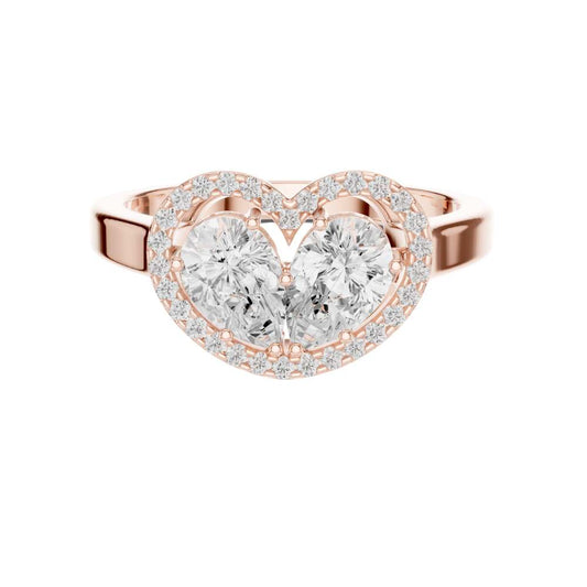 Heart Halo Twin Pear Cut Lab Diamonds Ring