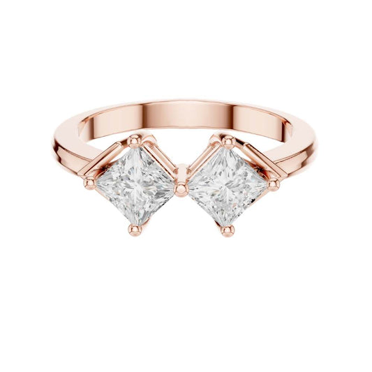 Princess Cut Two Stone Toi Et Moi Moissanite Diamond Ring