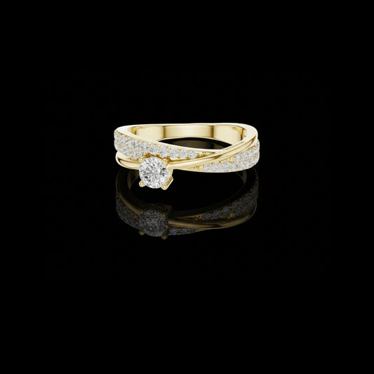 Round Cut Moissanite Diamond Crossover Pave Engagement Ring
