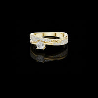 Round Cut Lab Grown Diamond Crossover Pave Engagement Ring