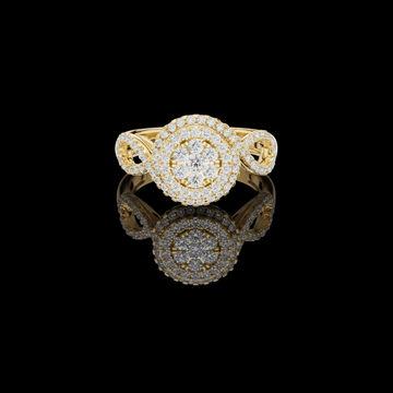 0.66 TCW Double Halo Lab Grown Diamond Ring with Elegant Twist Shank Accents
