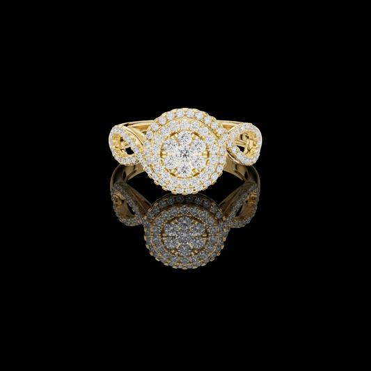 0.66 TCW Double Halo Lab Grown Diamond Ring with Elegant Twist Shank Accents