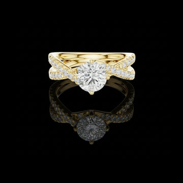 1.15 CT Twisted Shank Band Round Lab Grown Diamond Solitaire Ring in Radiant Gold For Stillness
