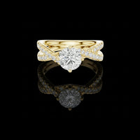 Round Moissanite Diamond Twisted Pave Split Shank Solitaire Ring