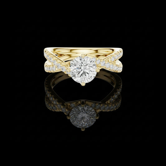 Round Moissanite Diamond  Split Shank Solitaire Ring