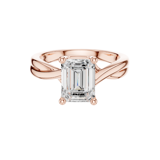 Emerald Cut Solitaire Twisted Split Shank Lab Diamond Ring