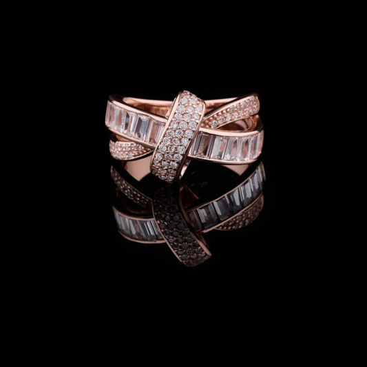 1.50 CT Signature Crossover Ring with Moissanite Baguette Diamond and Pavé Band