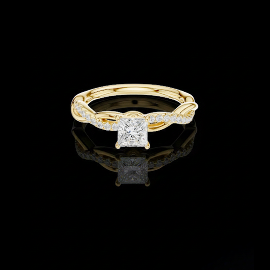 0.63 CT Sparkling Twisted Pave Band Princess Cut Lab Grown Diamond Engagement Ring for Her