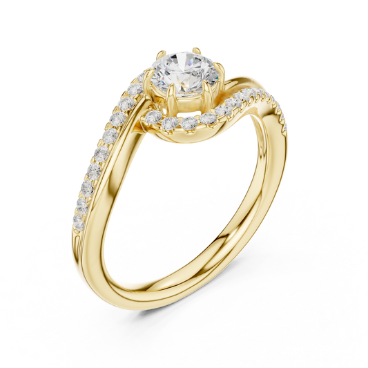 Round Cut Moissanite Diamond Swirl Halo Pave Engagement Ring