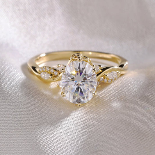 2.75 CT Elegant Oval Cut Moissanite Diamond Ring with Twisted Band and Pave Accents