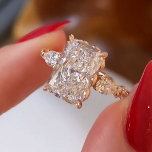 Radiant Cut Lab Grown Diamond Three Stone Twisted Pave Engagement Ring