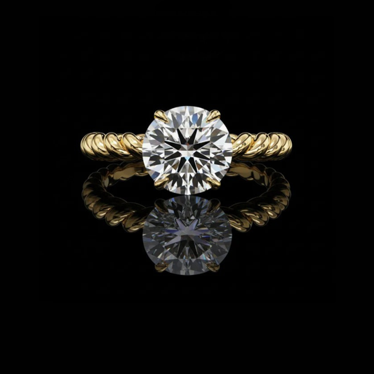 1.92 CT Elegant Round Brilliant-Cut Moissanite Diamond Ring with a Luxe Twisted Gold Band