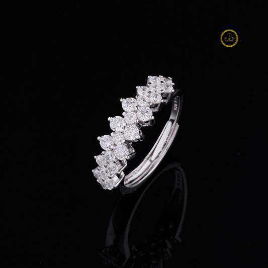 Round Lab Diamond Ring With Pave Setting Wedding Stacking Band