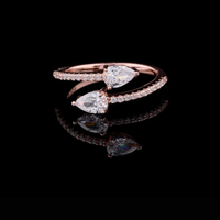 0.50 CT Sparkling Rose Gold Lab Grown Diamond Ring with Twin Pear-Shaped Sparkling Stones and Pave Diamond Band