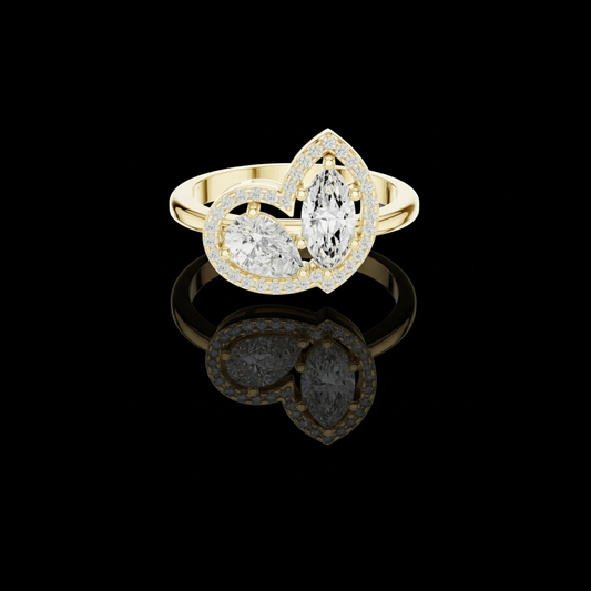 Marquise & Pear Cut Toi Et Moi Halo Moissanite Diamond Ring