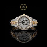 Full Iced Out Two-Tone Diamond Day-Date Watch with Pave Dial & Large Diamond Bezel