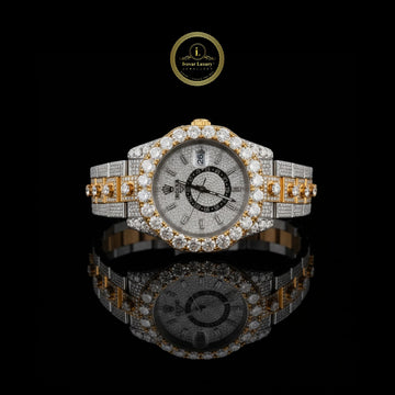Full Iced Out Two-Tone Diamond Day-Date Watch with Pave Dial & Large Diamond Bezel