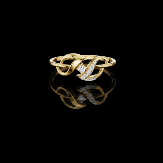0.061 TCW Flow Harmony Ring with Twisted Leaf Motif and Dazzling Moissanite Diamond Accents