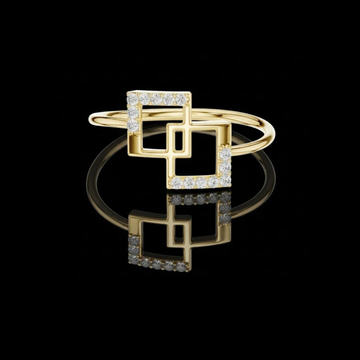 0.076 TCW Stunning Round Cut Lab Grown Diamond Edged Interlocking Square Ring