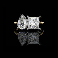 2.15 CT Elegant Pear Cut and Princess Cut Toi et Moi Moissanite Diamond Ring For Her