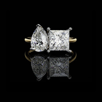 2.15 CT Elegant Pear Cut and Princess Cut Toi et Moi Moissanite Diamond Ring For Her