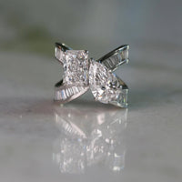1.45 CT Modern Moissanite Double Diamond With Radiant and Pear Cut Statement Ring