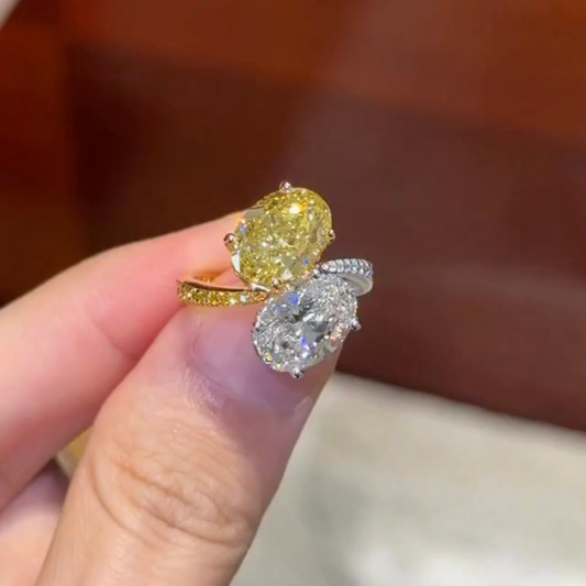 Oval Yellow and White Lab Grown Diamond Toi et Moi Ring
