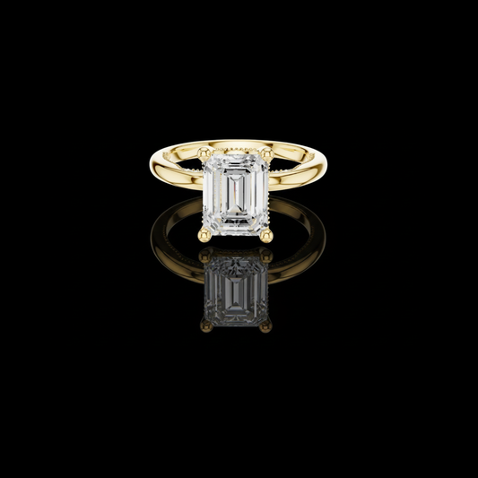 Emerald Cut Hidden Halo Lab Diamond Solitaire Engagement Ring