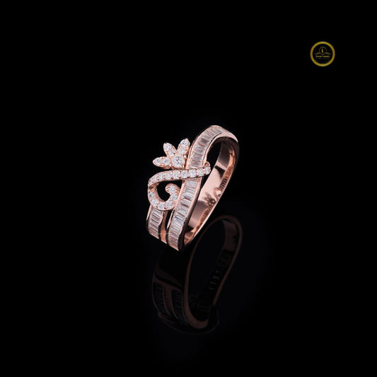 Baguette Moissanite Diamond Floral Bypass Statement Ring