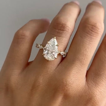 2.45 CT Refined Pear Shape Solitaire Ring with Sculpted Lab Grown Diamond Band in Gold