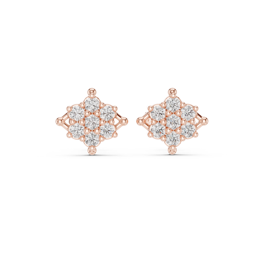 Elegant Round Lab Diamond Cluster Stud Earrings with Round Floral Inspired Design