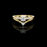 Round Cut Moissanite Diamond Chevron Engagement Ring