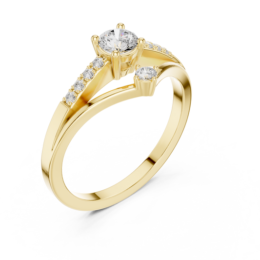 Round Cut Moissanite Diamond Chevron Engagement Ring