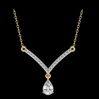V Curved Chevron Pear Moissanite Diamond Drop Necklace
