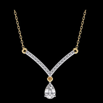 V Curved Chevron Pear Moissanite Diamond Drop Necklace