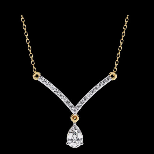 V Curved Chevron Pear Lab Grown Diamond Drop Necklace