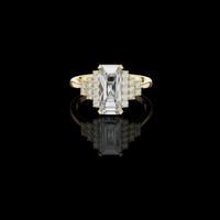 Lab Grown Emerald Cut Diamond Ring With Round Side Stone