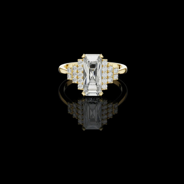Lab Grown Emerald Cut Diamond Ring With Round Side Stone