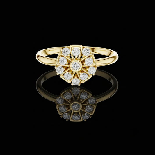 Round Moissanite Diamond Geometric Floral Cluster Promise Ring