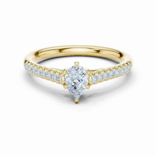 Pear Cut Moissanite Diamond Solitaire Engagement Ring With Pave Band