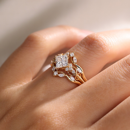 1.10 CT Iconic Princess Cut Lab Grown Diamond Floral Nature Inspired Engagement Ring with Vine & Leaf Design Jewelry