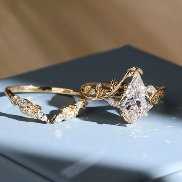 1.39 CT Beautiful Floral Vine Antique Cut Moissanite Diamond Nature Inspired Leaf Engagement Ring Set Fine Jewelry