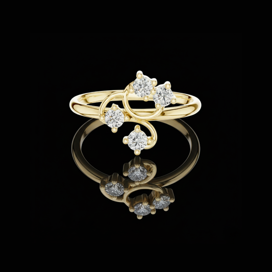 Round Moissanite Diamond Open Swirl Four Stone Ring