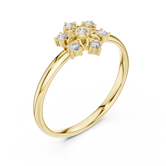 Round Moissanite Diamond Sunburst Floral Cluster Ring