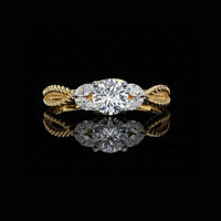 Round Cut Moissanite Rope Band Ring with Marquise Side Stones