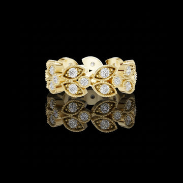 1.05 TCW Vintage Inspired Round Floral Moissanite Grown Round Diamond Eternity Band